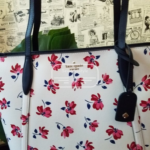 Kate Spade NWT Cara Garden Toss Large Tote Floral White Spring Summer Red pink - Picture 5 of 12